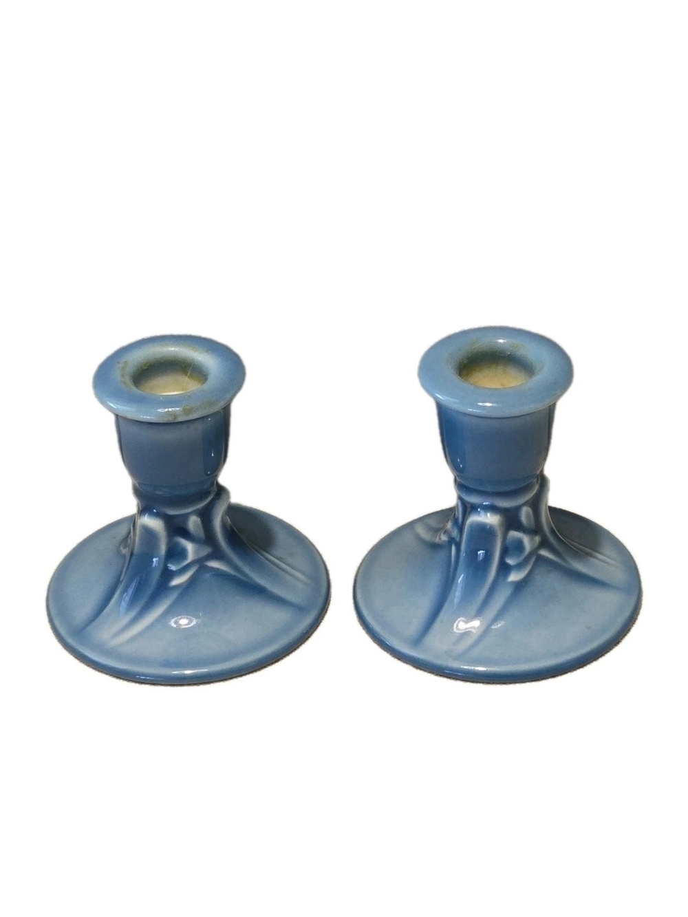 RARE Rookwood Pottery Art 1940s Candle Holders 6532 Blue Ceramic Glazed Vintage